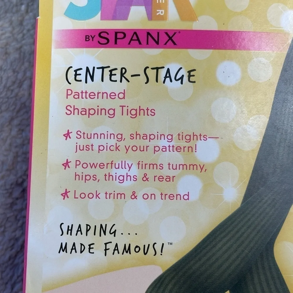 SPANX Star Power Black Center Stage Ribbed Row Patterned Shaping Tights Sz A